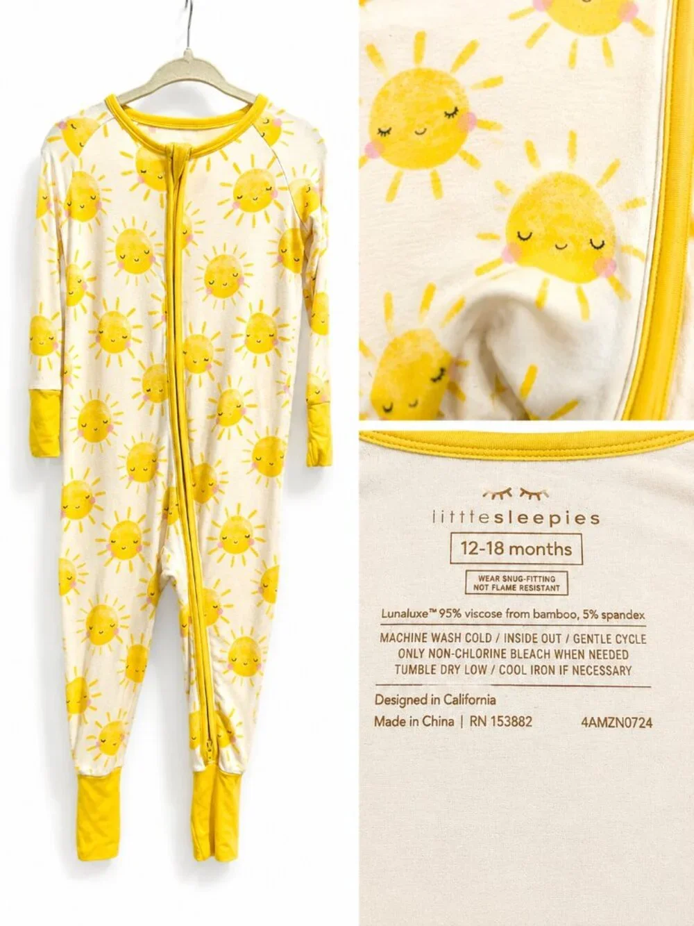 Little Sleepies Sunshine Bamboo Zippy Pajamas 12-18M